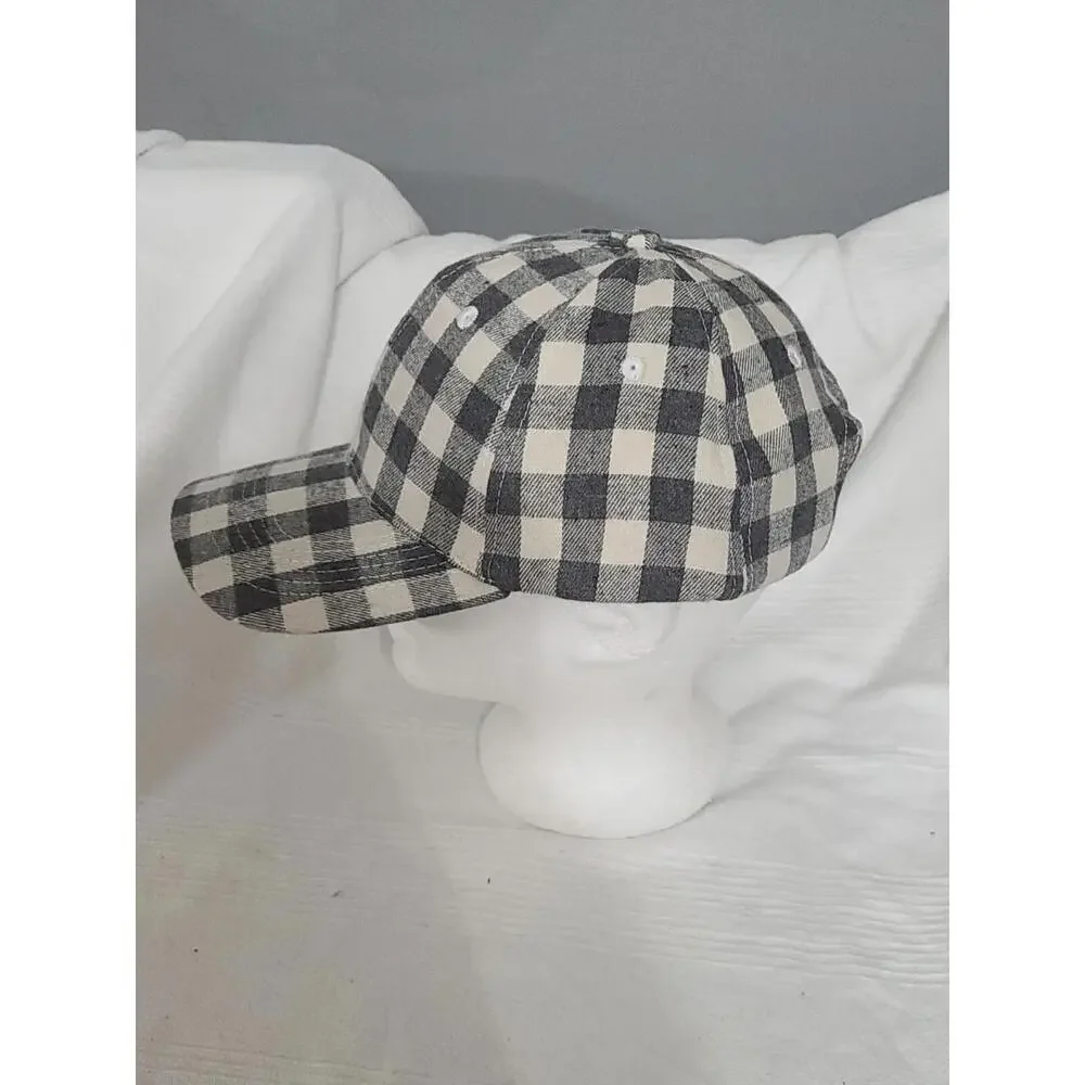 Cocus Pocus Baseball Cap Hat Womens Gray/Cream‎ Plaid Adjusts Cotton Blend NWOT